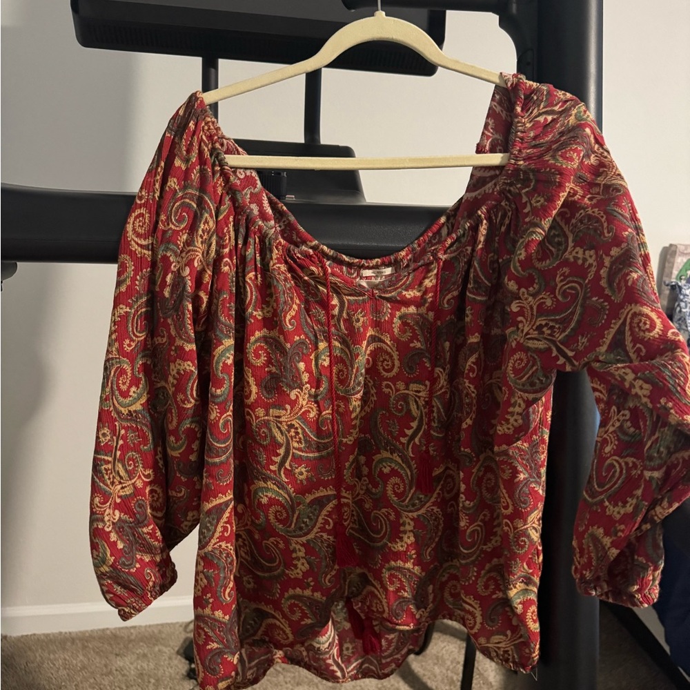 Ralph Lauren Denim & Supply NEW Red Paisley Boho Tassel Tie Blouse Size M